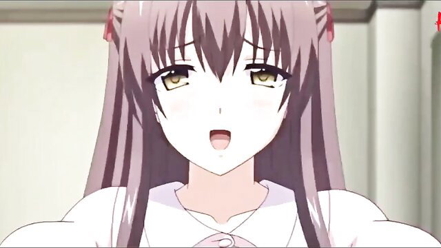 Anime nurse with long purple hair in open uniform, shocked expression