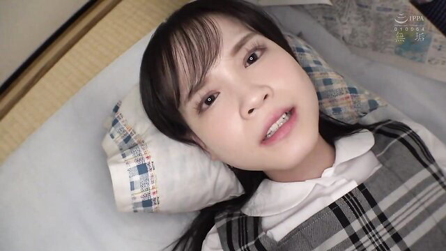 Kudo Rara cute Japanese schoolgirl in bed, caring face closeup