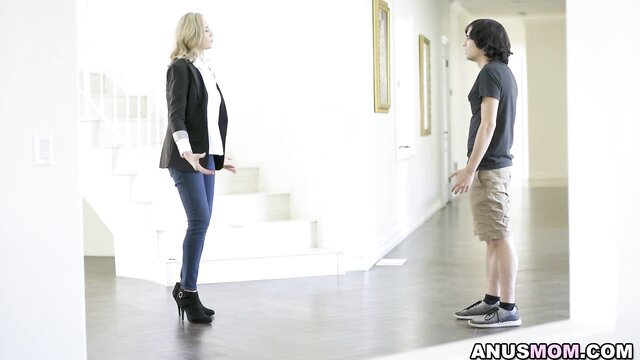 Blonde MILF in blazer and heels confronts Ricky Spanish, offers ass to stop bullying