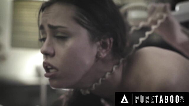 Alina Lopez bound by phone cord, gagged in mouth, nude BDSM scene