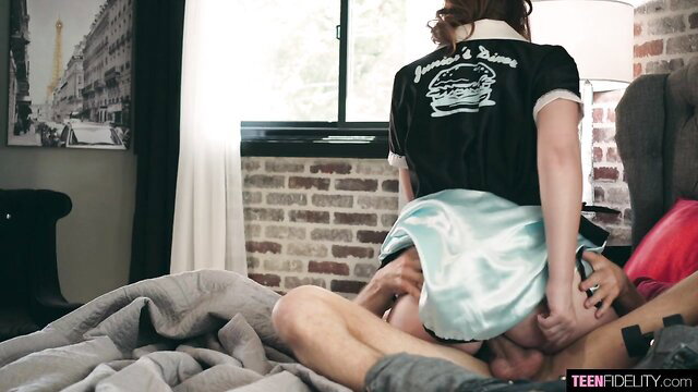 Danni Rivers in Burger Diner uniform rides cock roughly creampied