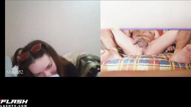 Amateur webcam girl watches guy showing dick closeup