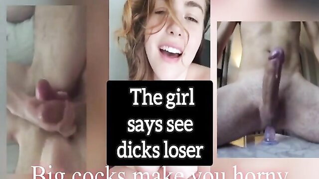 Hot girl laughs at loser, strokes big cock dildo in censored jerk off tease