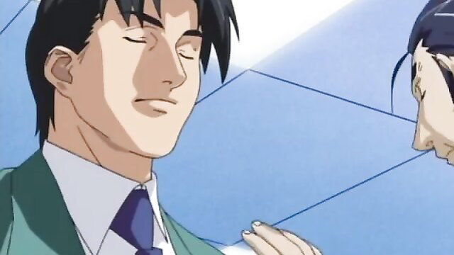 Two handsome Asian men in suits, intimate moment from Lingerie Episode 1 dubbed