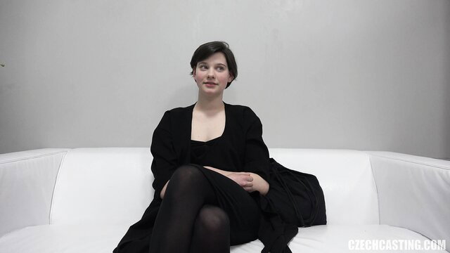 CzechCasting Anna 8153 sexy in black robe and stockings 4K