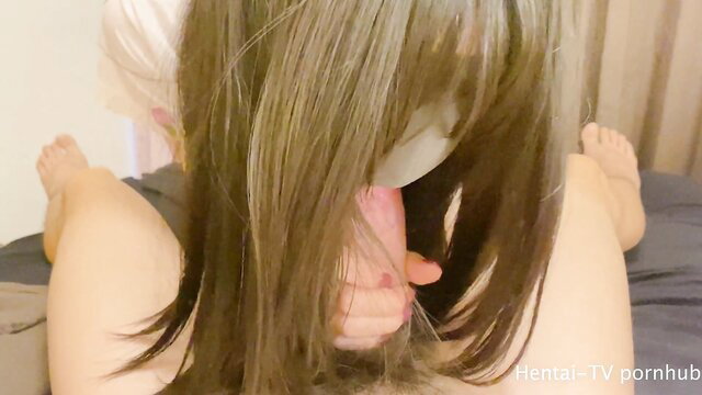 Japanese amateur girl deepthroats cock then raw fucked POV creampie