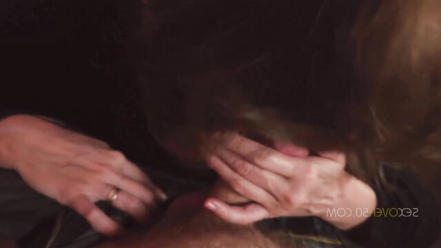 Desperate mature MILF with hands on young man's crotch in church seduction