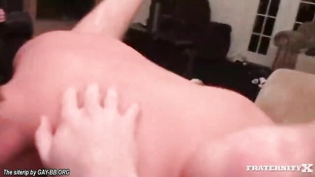 Hot Frat X dorm orgy with twink bent over, dude groping his ass