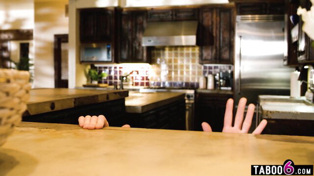 Siri Dahl's hands peek over kitchen counter perving on huge tits ebony neighbor