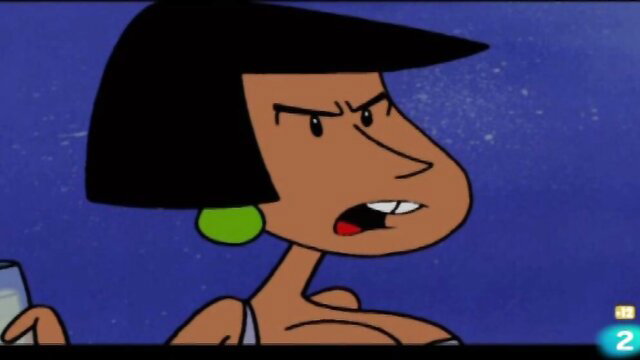 Angry cartoon Latina babe with big tits in sexy dress, Vampires in Havana sex scene