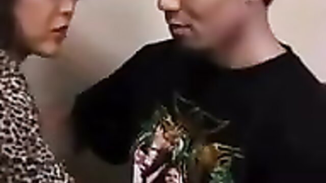 Japanese mom in leopard top close to son's face, incest tease
