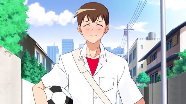 Cute anime boy in school uniform holding soccer ball, uncensored hentai thumbnail