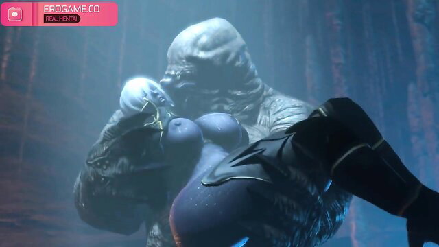 Dark elf hentai babe groped by slimy cave monster tentacles