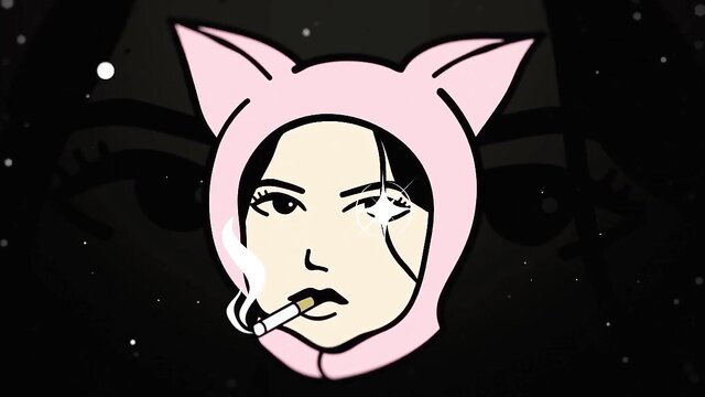 Ms Puiyi smoking in pink cat ear hood, seductive eyes, leaked OnlyFans nude