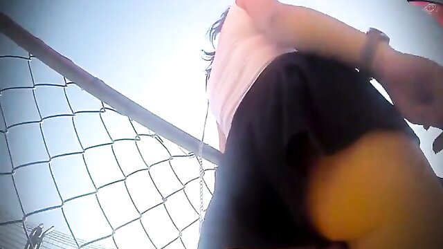 Hot teen upskirt view flashing ass at F1 event