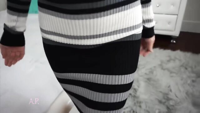 Alexa Pearl in sexy striped dress, big tits tease