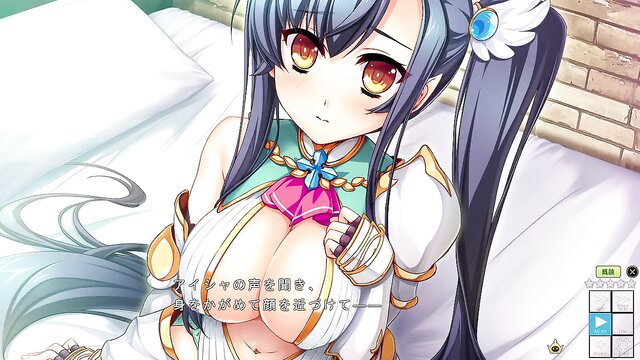 Touka Aisha hentai anime girl with huge tits on bed, cleavage tease