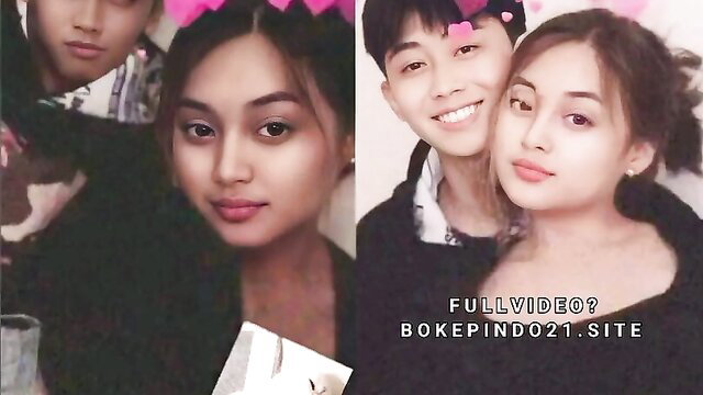 Indo teen couple selfies with pink heart filters, leaked amateur bokep