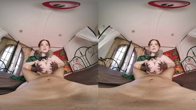 Redhead beauty spreads legs wide, nude pussy closeup on bed