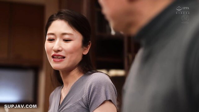 Miu Harutani Japanese mom in gray dress talks intimately closeup