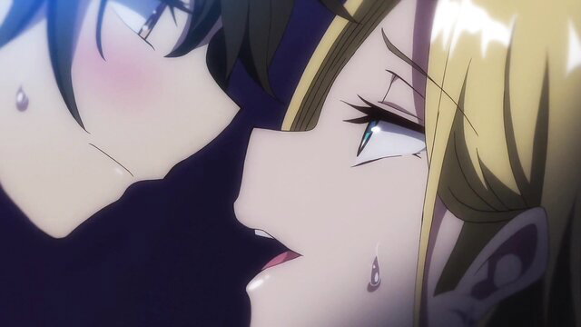 Anime JAV close-up: blue-haired girl kisses teary-eyed blonde gal passionately