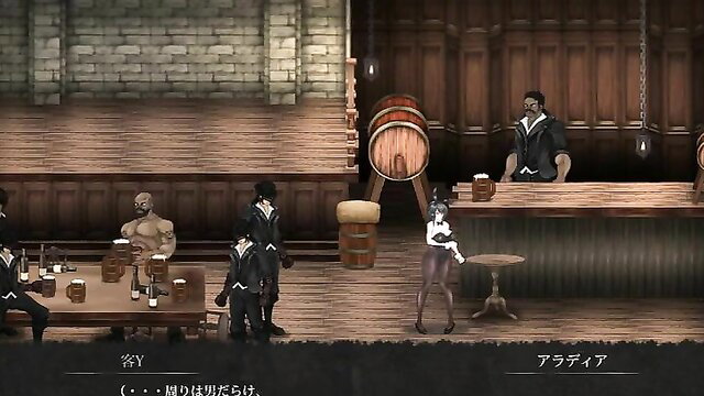 Muscular black men and pale maids in tavern orgy JAV scene