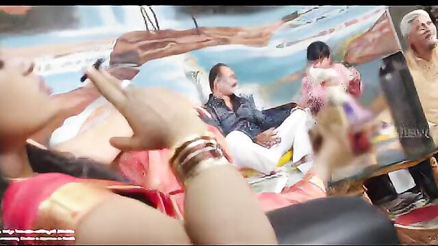 Indian MILF in red saree smoking with men in vibrant party scene