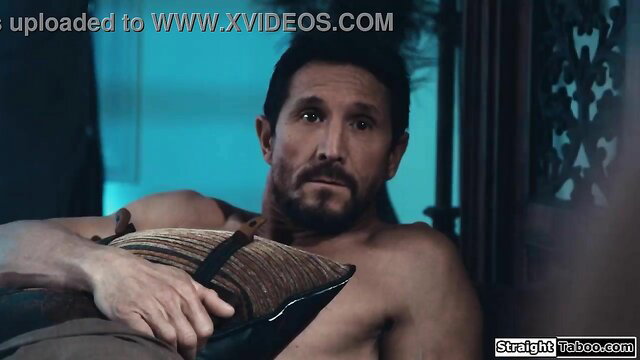 Tommy Gunn nude lounging in StraightTaboo threesome with Kamryn Jayde & Krissy Lynn