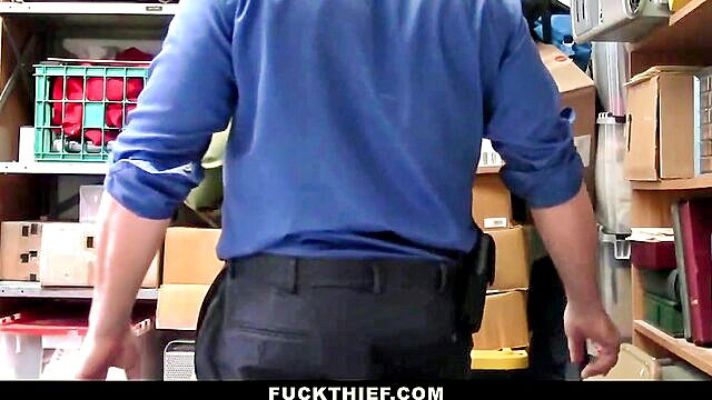 Jennifer Jacobs with mall officer in storage room - FuckThief.com