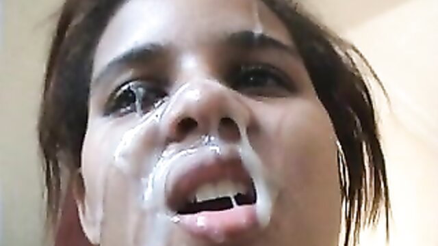 Nycoly facials with cum on face and open mouth in hot BF video