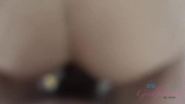 Blurry closeup of cute teen's creampied pussy dripping cum