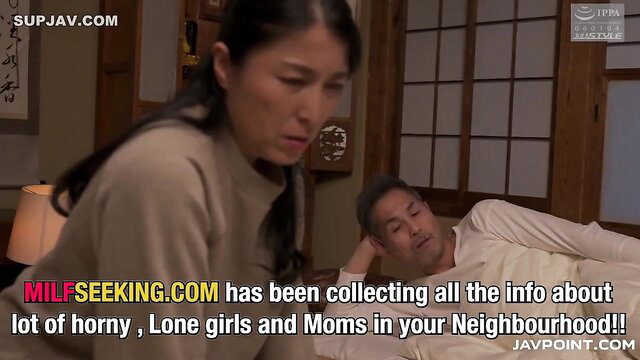 Kiyoka Toyosaki caring for son in bed, mature Japanese MILF JAV