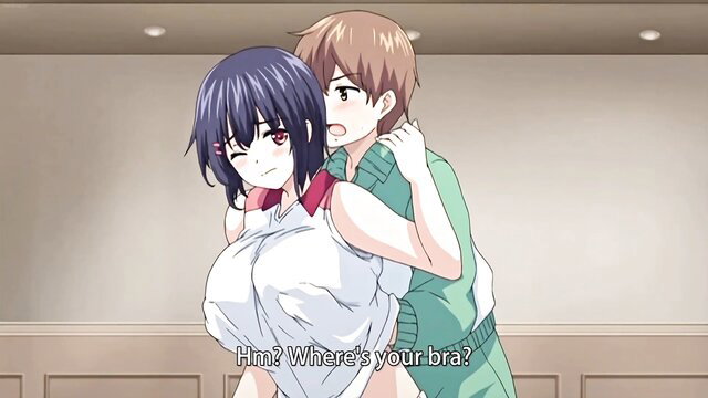 Busty anime girl braless in white shirt groped by guy in Ikkyuu Nyuukon hentai