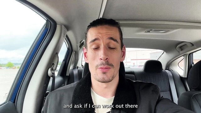 Luna Okko chill car selfie in Canada, handsome tanned guy eyes closed