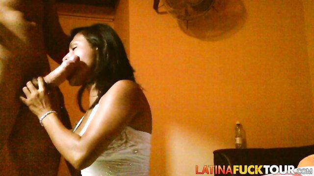 Latina babe sucking cock hard on Fuck Tour, scandalous public watch