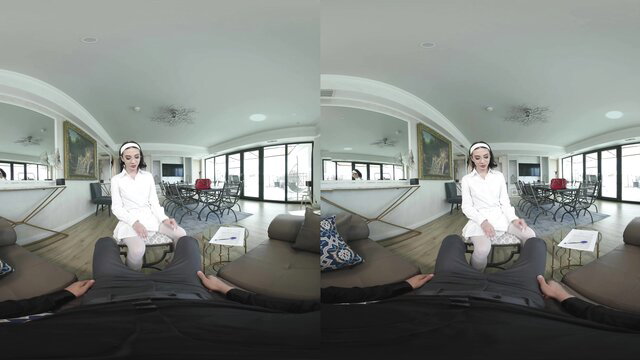 Maddie Perez in sexy white robe, POV tease on couch 18VR VR