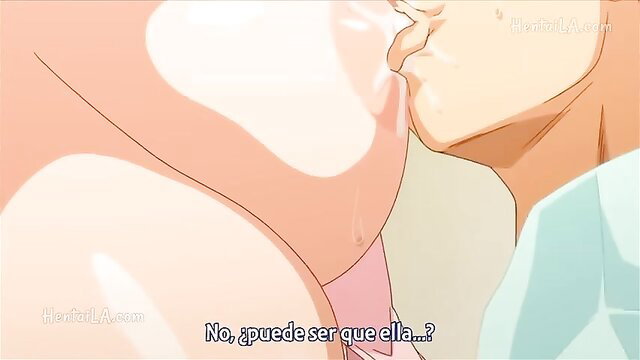 Anime hentai girl kissing massive lactating breast closeup