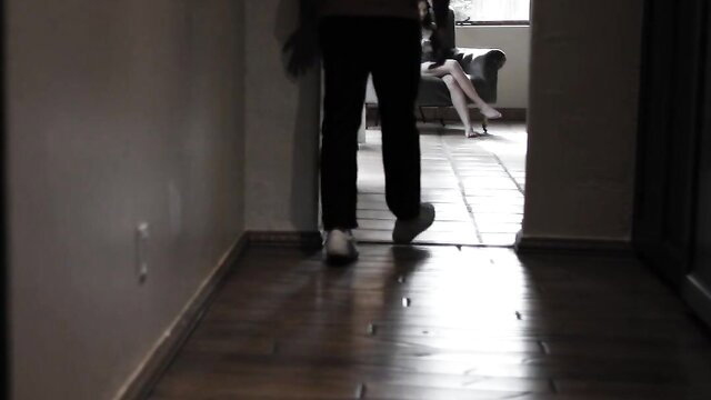 Aften Opal legs on couch in hallway, Oliver Davis enters in Pure Taboo stepsis scene