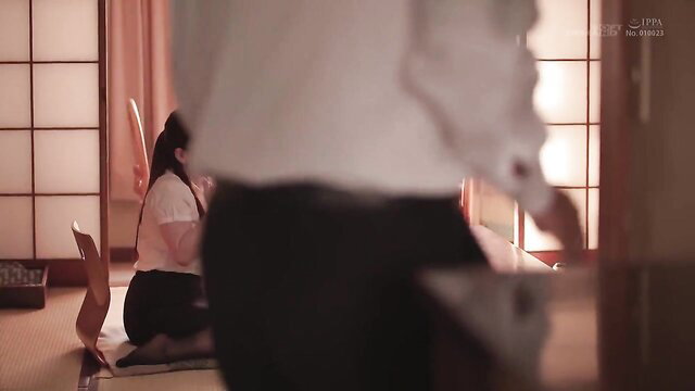 Noa Shiina kneels in kimono at hot spring inn with boss, JAV tease