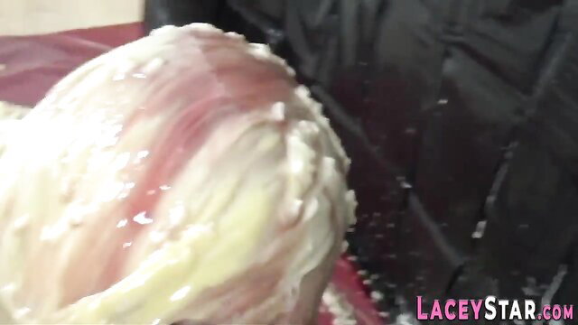 Wet messy mature lesbian covered in thick custard