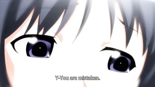 Close-up anime girl with purple eyes stuttering 'YYou are mistaken' from Daisuki Na Haha