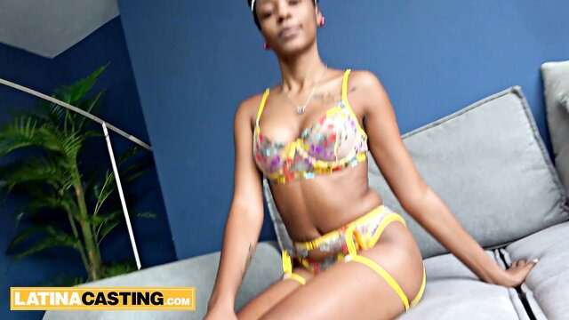 Cute 18yo ebony in lingerie on Latina Casting couch