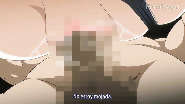 Hentai girl with huge tits says 'No estoy mojada' in censored paizuri scene
