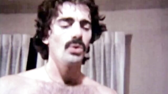 Hairy retro hunk with mustache in steamy 70s adult scene