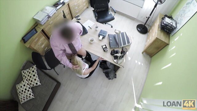 Blonde babe fucked by agent on desk in Loan4K