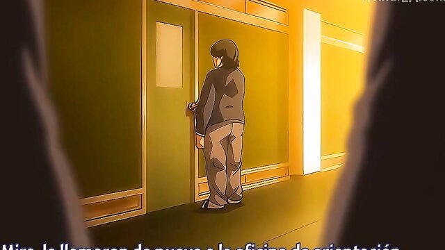 Asian schoolgirl in uniform stands at door in JAV scene