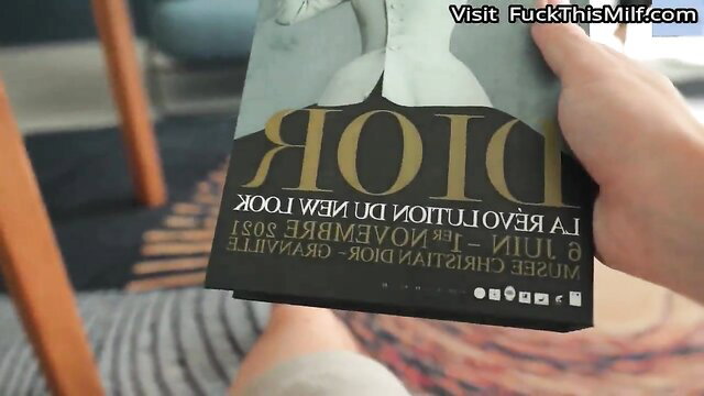 Hot maid in white dress holds Dior book, ready to serve dick in cheating scene