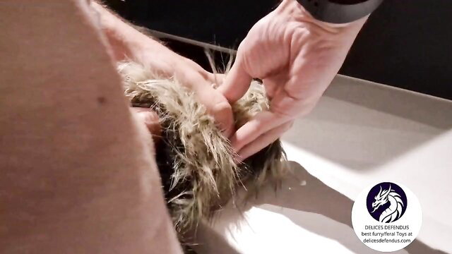 Man's cock in furry dog sex toy Roxy playful anal vaginal fuck