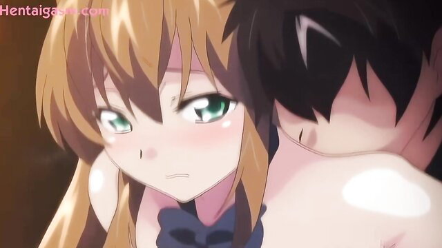 Blonde anime girl with green eyes nuzzling neck in Chichi-Iro Toiki hentai