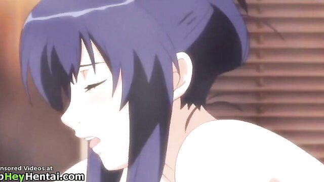Purple-haired anime teen with ahegao face in JAV closeup ecstasy